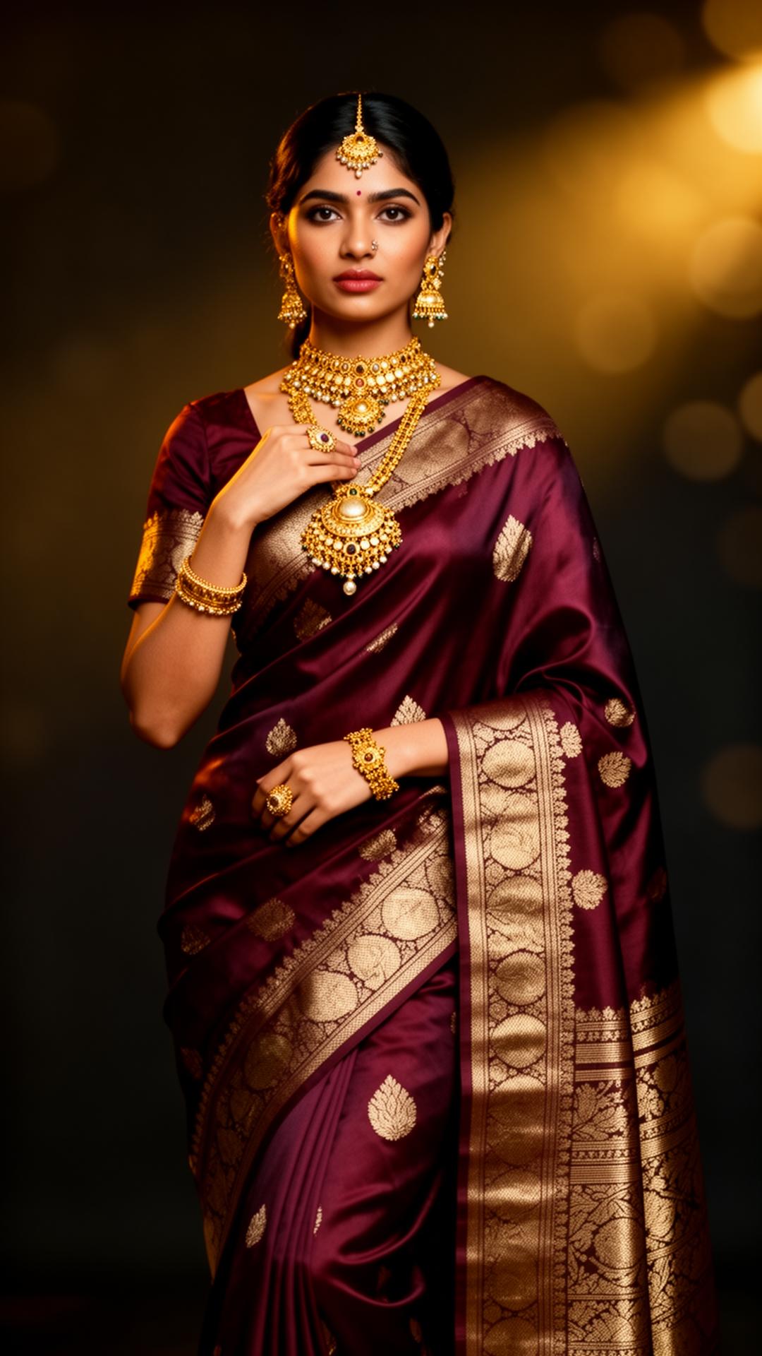 Premium maroon and gold Banarasi saree