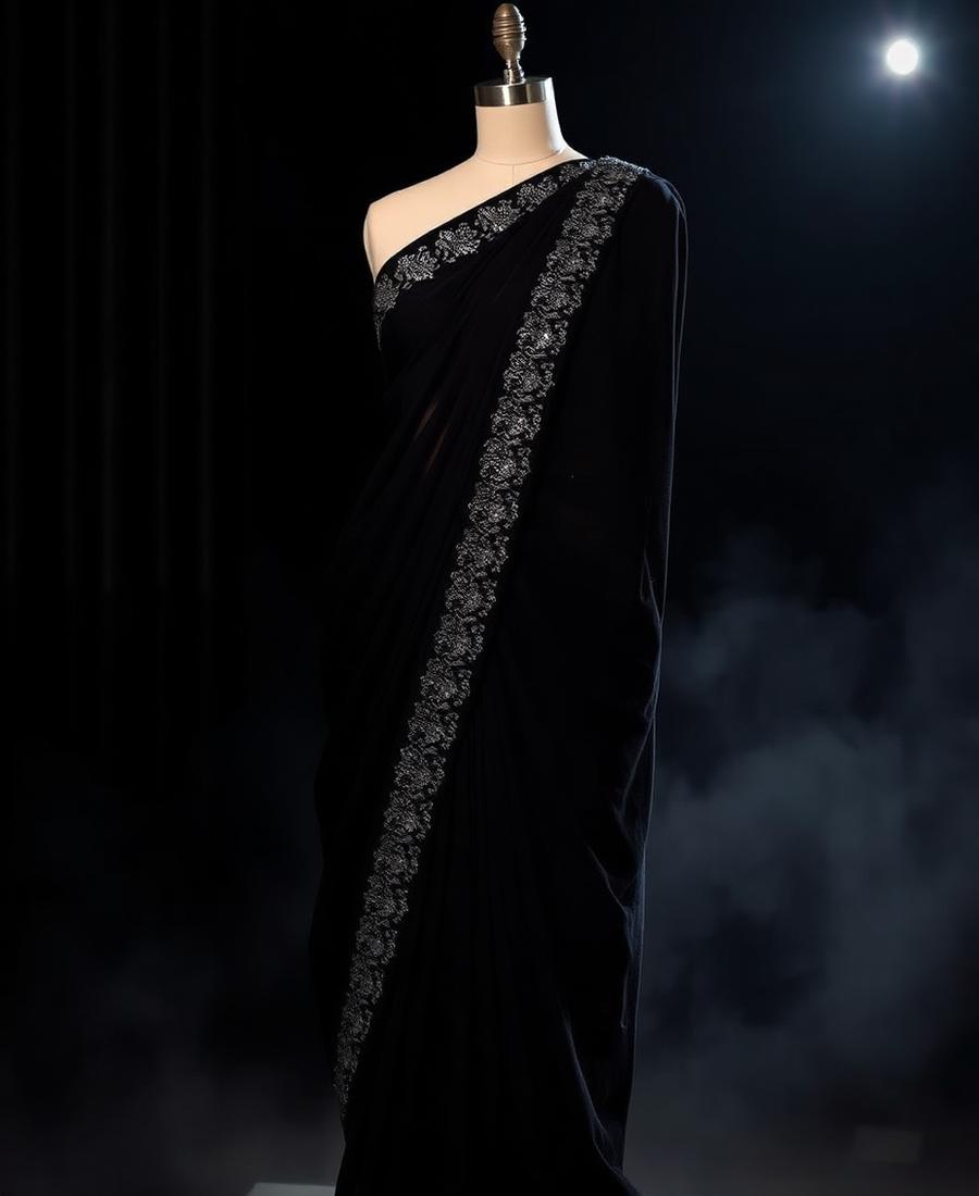 Midnight Black Sequin Saree